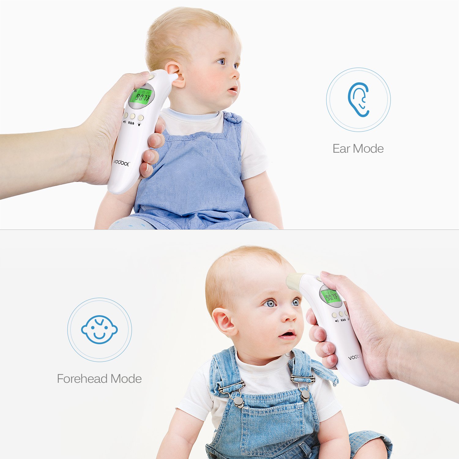Forehead and Ear Thermometer, Vodool Medical Infrared Digital Thermometer with Instant Reading, High Accuracy for Baby, Infant, Toddler and Adults with Fever Indicator - FDA & CE & SFDA Approved