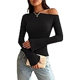 Zenlonr Long Sleeve Shirts for Women 2025 Fall Off The Shoulder Tops Casual Slim Fitted Knit T-Shirt Y2K Clothes