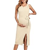 V FOR CITY Maternity Dress for Baby Shower Cable Knit Slit Pregnancy Dresses Casual Sleeveless Bodycon Pregnant Clothes