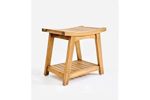 MasayaCo Ometepe Outdoor Stool with Storage Shelf – 19 Inch Solid Teak Wood Bench for Patio or Garden – Handcrafted, FSC Certified, Water-Resistant