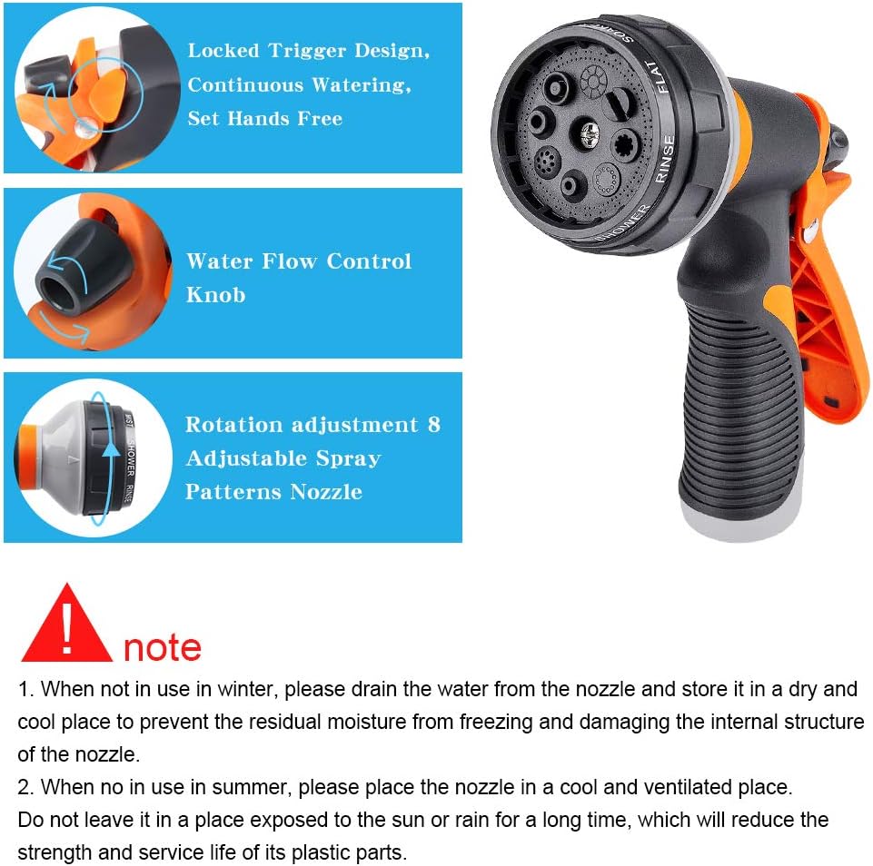 ASIJIA Water Hose Sprayer Nozzle, 8 Adjustable Patterns Garden Hose Nozzle, Slip and Shock Resistant Nozzle High Pressure Water Gun for Watering Garden,Lawns, Washing Cars, Showering Pets etc.: Home Improvement