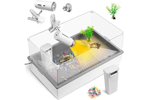 AZV Aquatic Turtle Tank Kit(Filter,Heating Light Bulb,Plant Stone) Turtle Aquarium Habitat Enclosure,Multi Functional Area Tortoise Terrarium Indoor for Baby Turtles,Snake,Forg,Hermit Crab,Bearded Dragon