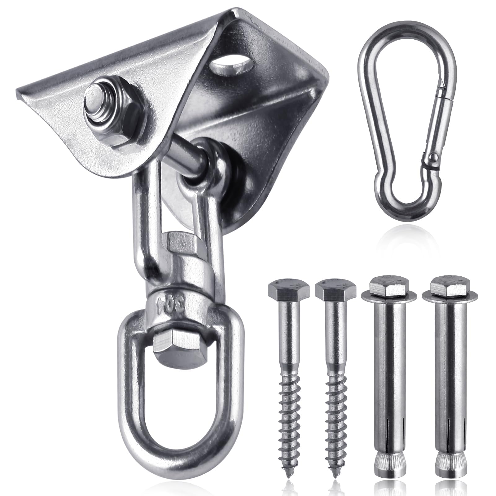 LEONTOOL Heavy Duty 360°Swivel Swing Hangers Stainless Steel Swing Hooks Hanging Hooks for Yoga Swing Hammock Chair Porch Sandbag Swing Sets,with 2 Screws for Wooden and 2 Expansion Bolts for Concrete