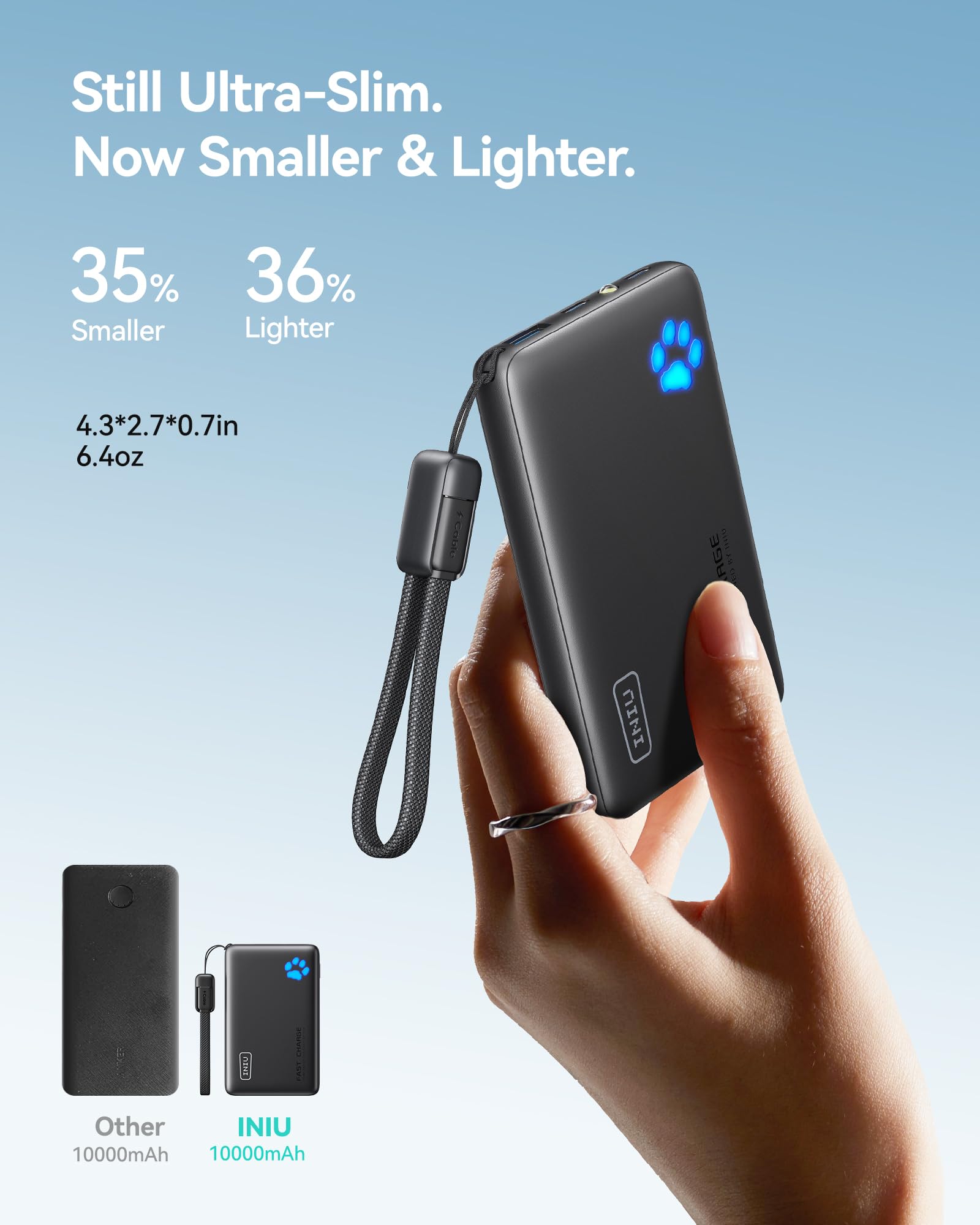 INIU Portable Charger, Ultra Slim 10000mAh 45W PD Power Bank, USB C in&Out Fast Charging Battery Pack, Travel Essential Phone Powerbank Compatible with iPhone 17 16 15 Samsung S22 S21 Google iPad etc