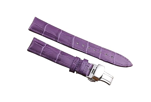 22mm Purple Superior Upscale Wide Replacement Girls Watch Straps Folding Buckle Alligator Grained Cowhide