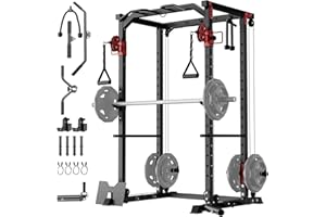 TackView Home Gym Strength Training Power Cage, 1200 LBS Dual Pulley Multi-Functional Rack with Attachments