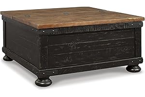 Signature Design by Ashley Valebeck Lift Top Coffee Table, Storage, Split-top Design, Wood, 36" W x 36" D x 18" H, 2-tone Distressed Brown & Black Finish