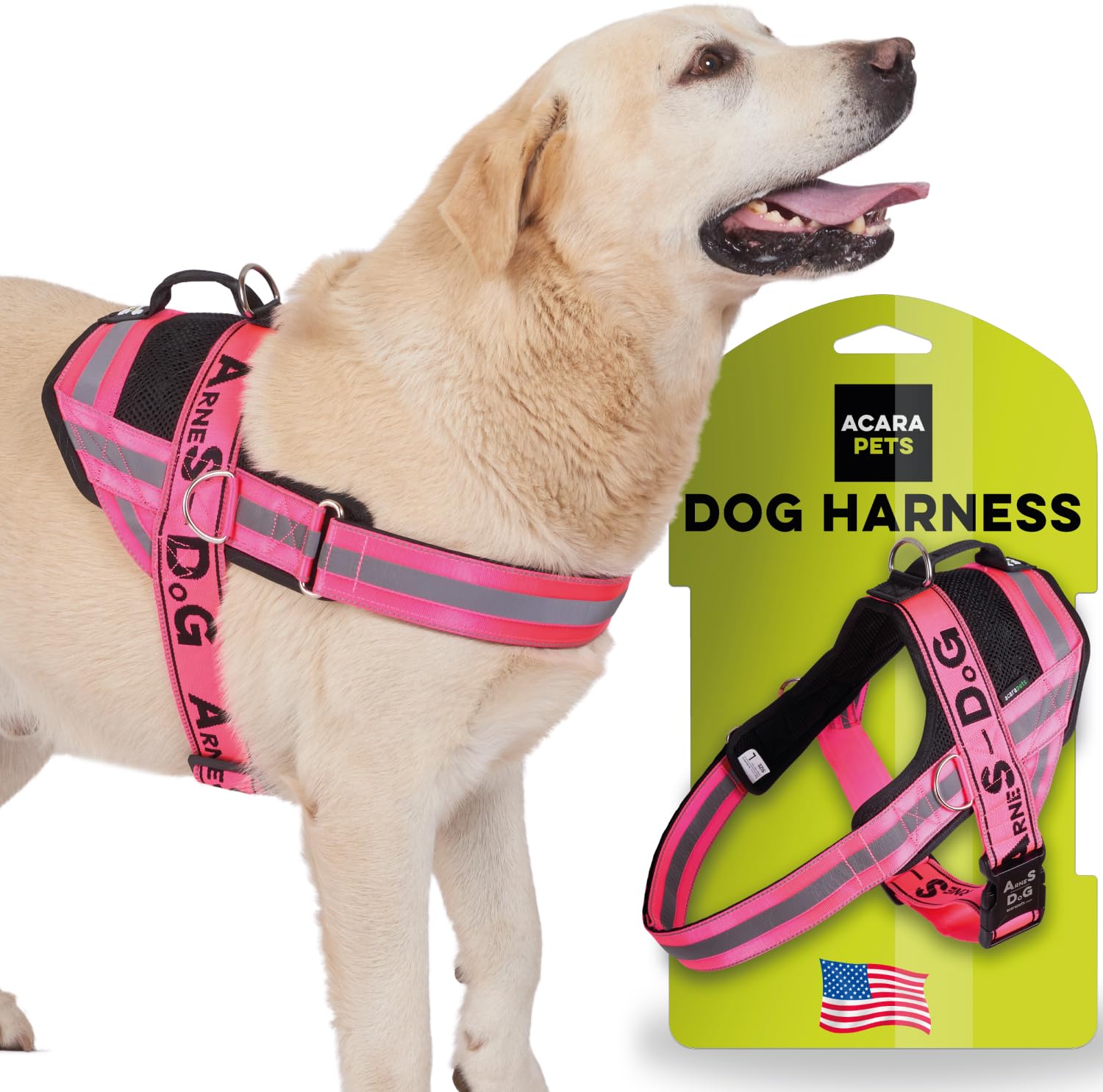 Dog harness with 3 metal ring anchors to hold your dog’s chest or thorax and not suffocate its neck. Attaches easily with a single quick release. (Fluor pink, L)