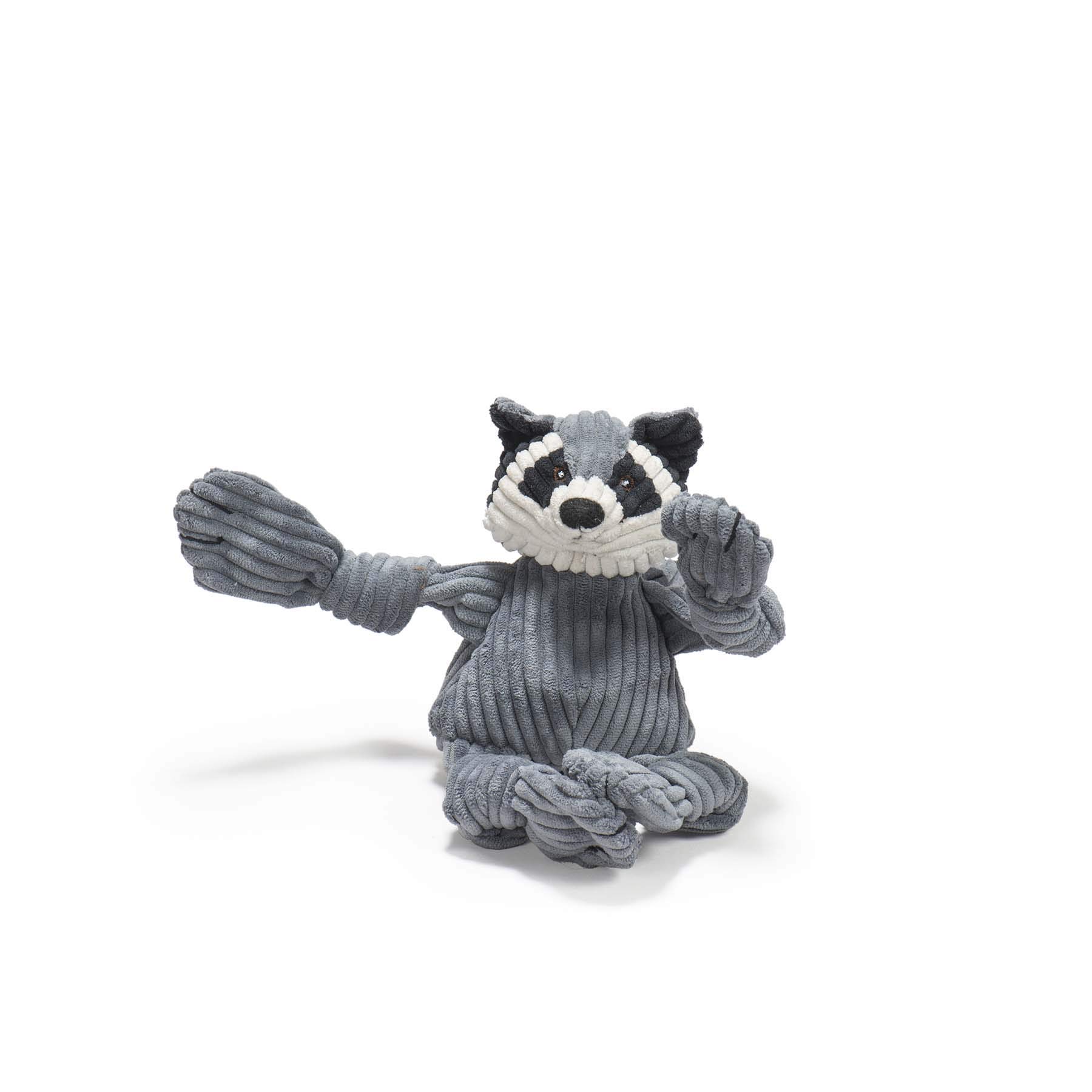 HuggleHounds Plush Corduroy Durable Knotties Raccoon Dog Toy, Mini Blacks & Grays