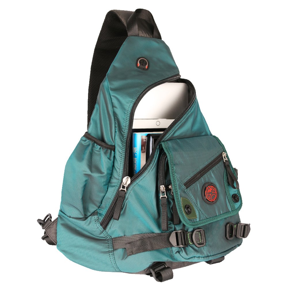 Kawei Knight Large Sling Bag Laptop Backpack Cross Body Messenger Bag Shoulder Travel Rucksack (A-Dark Green)