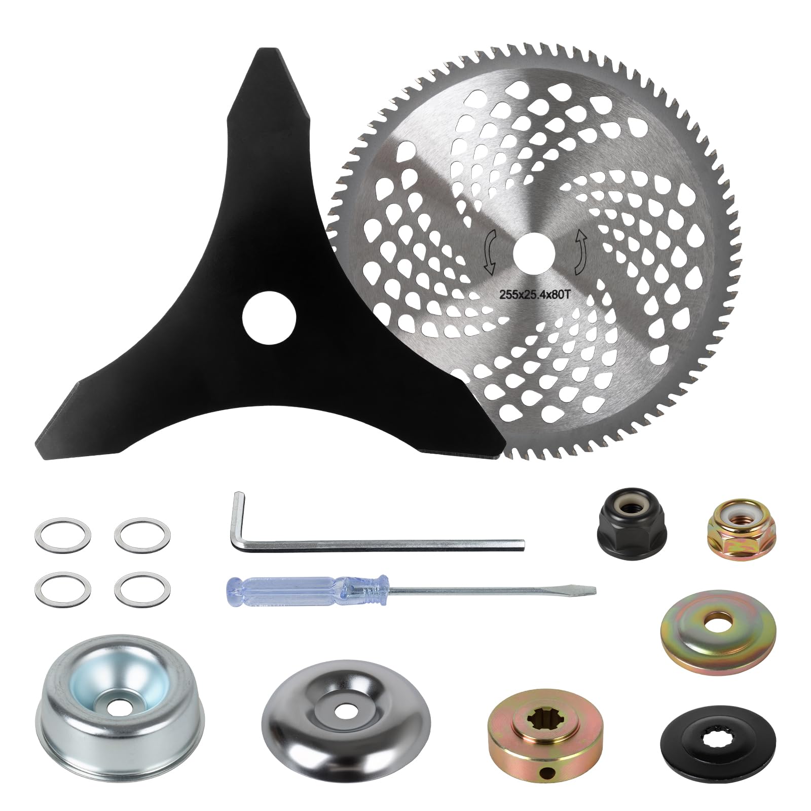 Photo 1 of 10" x 80T Carbon Steel Blades Compatible with Hu sqvarna 128LD 224L St ihl FS55 FS90 for Trimmers & Brush Cutters - Includes 10" x 3T W eed Ea TER Blade with 2 Different Adapter Kits & a T - Wrench