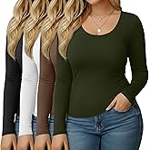 Velvelhall 4 Pack Women's Plus Size Long Sleeve Shirts Scoop Neck Slim Tops Stretchy Casual Undershirt Fall Basic Tee Blouses
