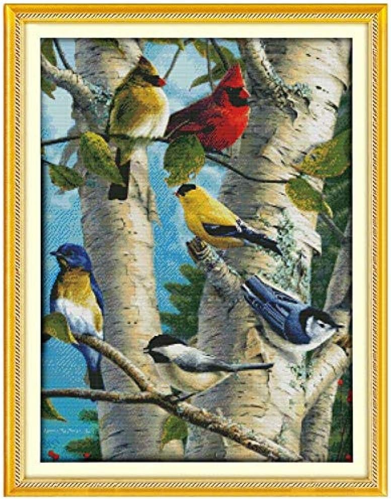 Cross Stitch Canvas Birch Birds in The Tree Counted Cross Stitch Animals Cross Stitch Cross-Stitch Kit Handmade Embroidery for Needlework