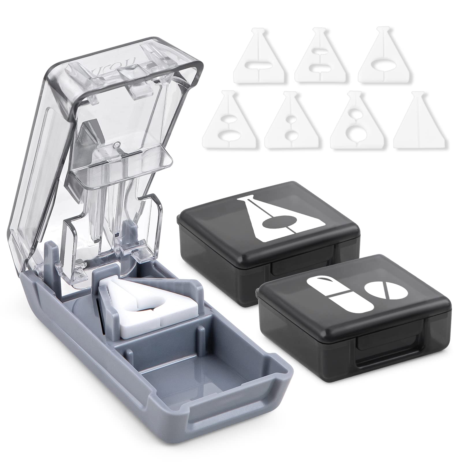 Photo 1 of Fullicon Pill Cutter for Small or Large Pills, Pill Splitter with V-Shape Holder, Medicine Slicer with Sharp Blade,Tablet Splitter with Two Large Pill Organizers