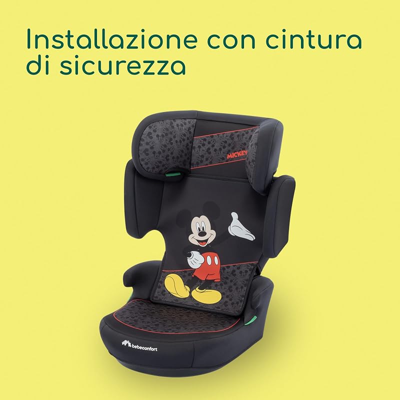 Disney RoadSafe i-Size, Seggiolino Auto 15-36 kg Bambini, 3,5-12 anni (100-150 cm), Seggiolino Auto Topolino, Pieghevole, Installazione Cintura, Poggiatesta 14 Posizioni, Authentic Mickey