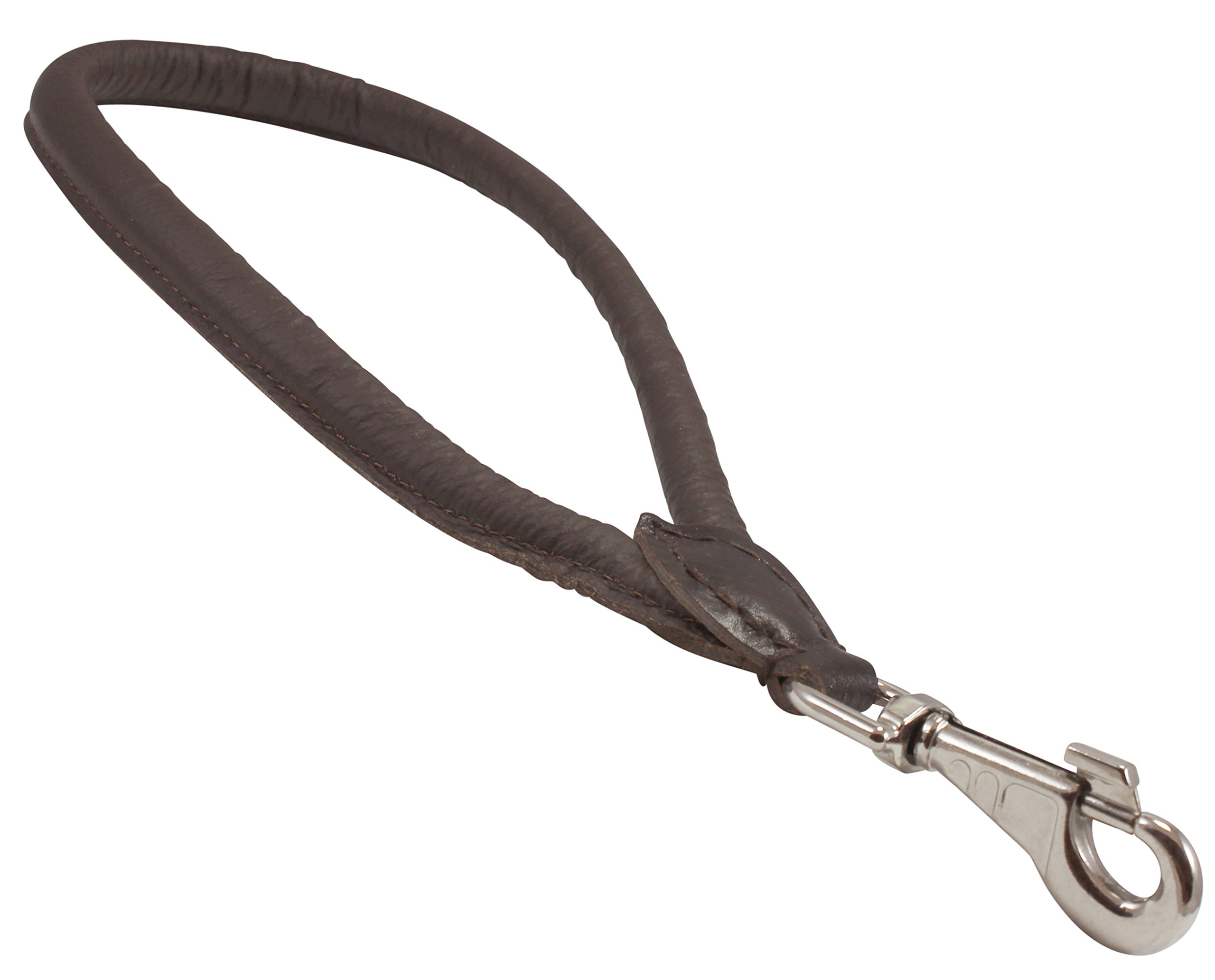 Round Genuine Rolled Leather Dog Short Traffic Leash 13" Long 1/2" Diam Lead (Brown)
