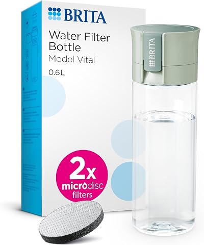 BRITA Water Filter Bottle Vital Light Green 600ml incl 2 MicroDisc Filters