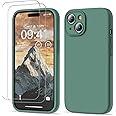 GOODVISH Compatible with iPhone 15 Case, Silicone Upgraded [Enhanced Camera Protection] Phone Case with [2 Screen Protectors], Soft Anti-Scratch Microfiber Lining Inside, 6.1 inch, Deep Pine Green