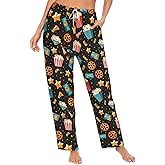 Delerain Women's Pajama Pants With Pockets, Casual Loose Lounge Pants Drawstring Elastic Waist Wide Leg Pjs Bottoms for Women