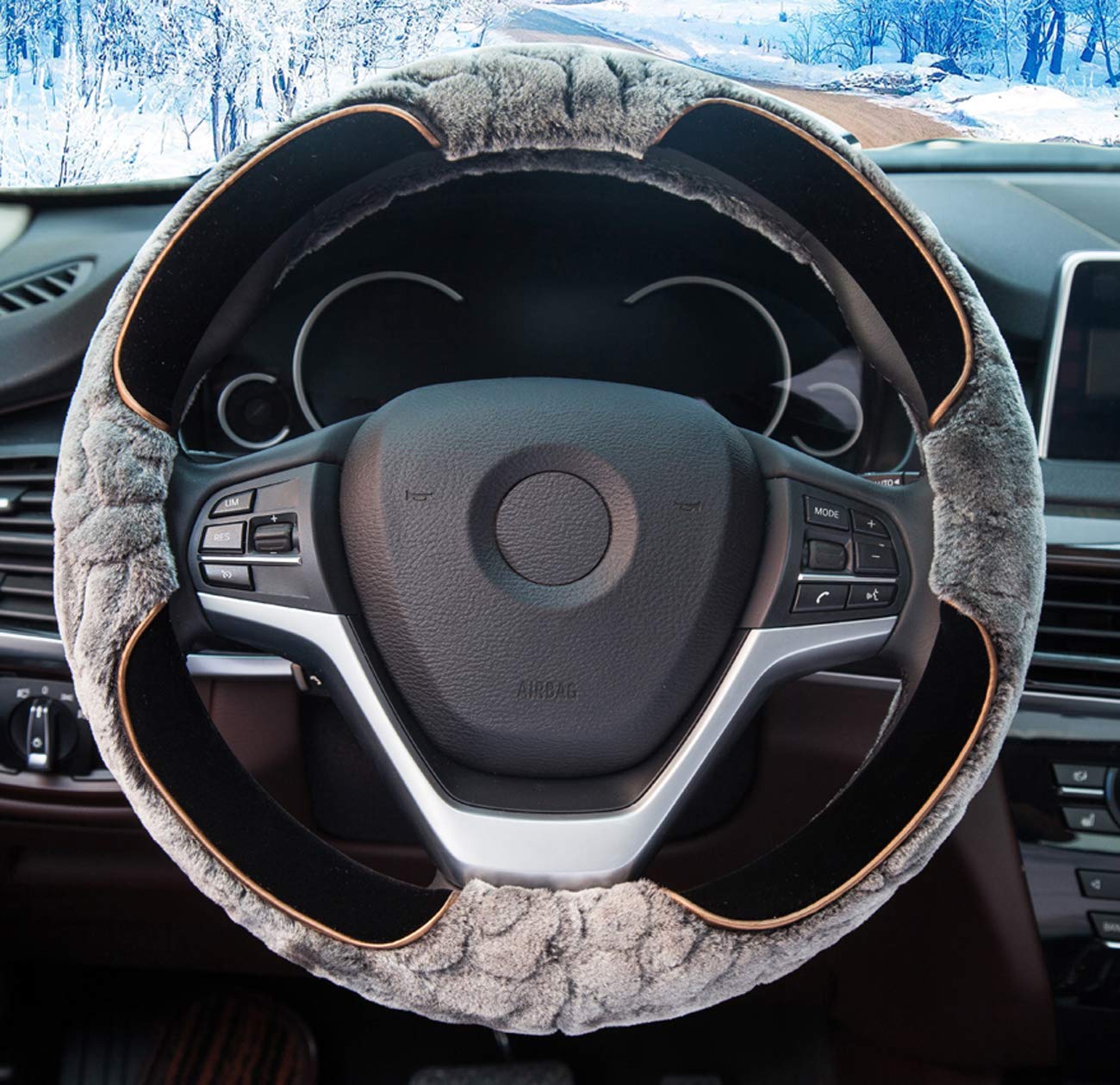 Best-Shops Warm Soft Plush Wool Steering Wheel Cover Furry Fluffy Car Accessory