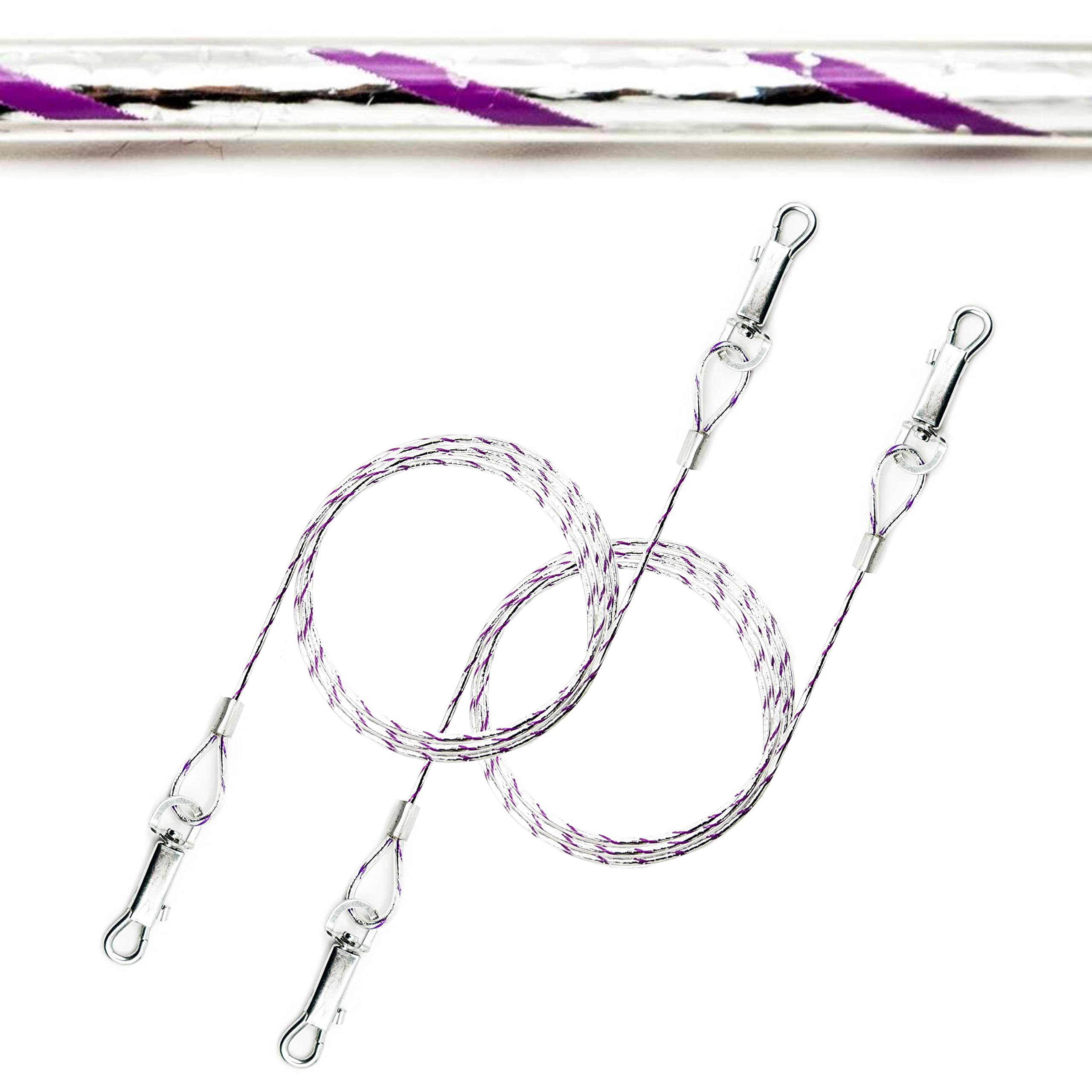 2x 1.5m Reflective Dog Tie Out Cables for Dogs – 3mm Thick, Heavy Duty, PVC Cover, Camping Accessories, Outdoor Use with Anchor Stake – Ideal for Small & Medium Dogs (5ft, PURPLE (Pack of 2))