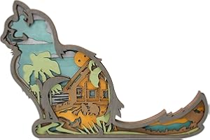 Tivisiy 3D Wooden Animals Carving, Cat Cabin Decor Wooden Animal Statues Rustic Wall Decor Art for Home Bedroom Farmhouse Room Mountain Wall Decor for Birthday Gifts