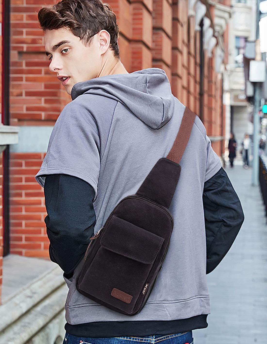 FANDARE Sling Bag Men Chest Pack Multipurpose Crossbody Shoulder Bag One Strap Backpack Canvas Lightweight Messenger Bag for Travel Hiking Cycling Camping Black - Image 3