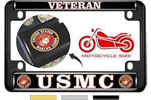 BESTLICENSEPLATEFRAMES [Officially Licensed US Marine Corps Product] - Motorcycle Domed Custom-Made Personalized Metal License Plate Frame Frame with USMC Veteran Design - Black
