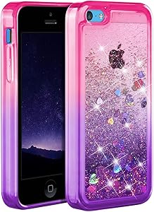 Ruky iPhone 5c Case, [Gradient Quicksand Series] Glitter Flowing Liquid Floating Protective Shockproof Clear TPU Girls Case for iPhone 5c (Pink Purple)