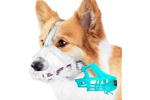 OKKIC Glow-in-The-Dark Dog Muzzle, Basket Muzzle for Small Medium Large Dogs,Anti-Biting Chewing, Lightweight Cage Design,Allows Drinking & Panting,for Grooming & Training (Transparent Size M)