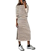 KLWCJFFF Women 2 Piece Outfits Striped Sweater Skirt Sets Fall Casual Long Sleeve Pullover Top Lounge Travel Midi Dress