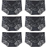 Cinvik Sexy High Waisted Underwear for Women Plus Size Briefs Breathable Lace Panties High Waisted Cheekster Granny Panties
