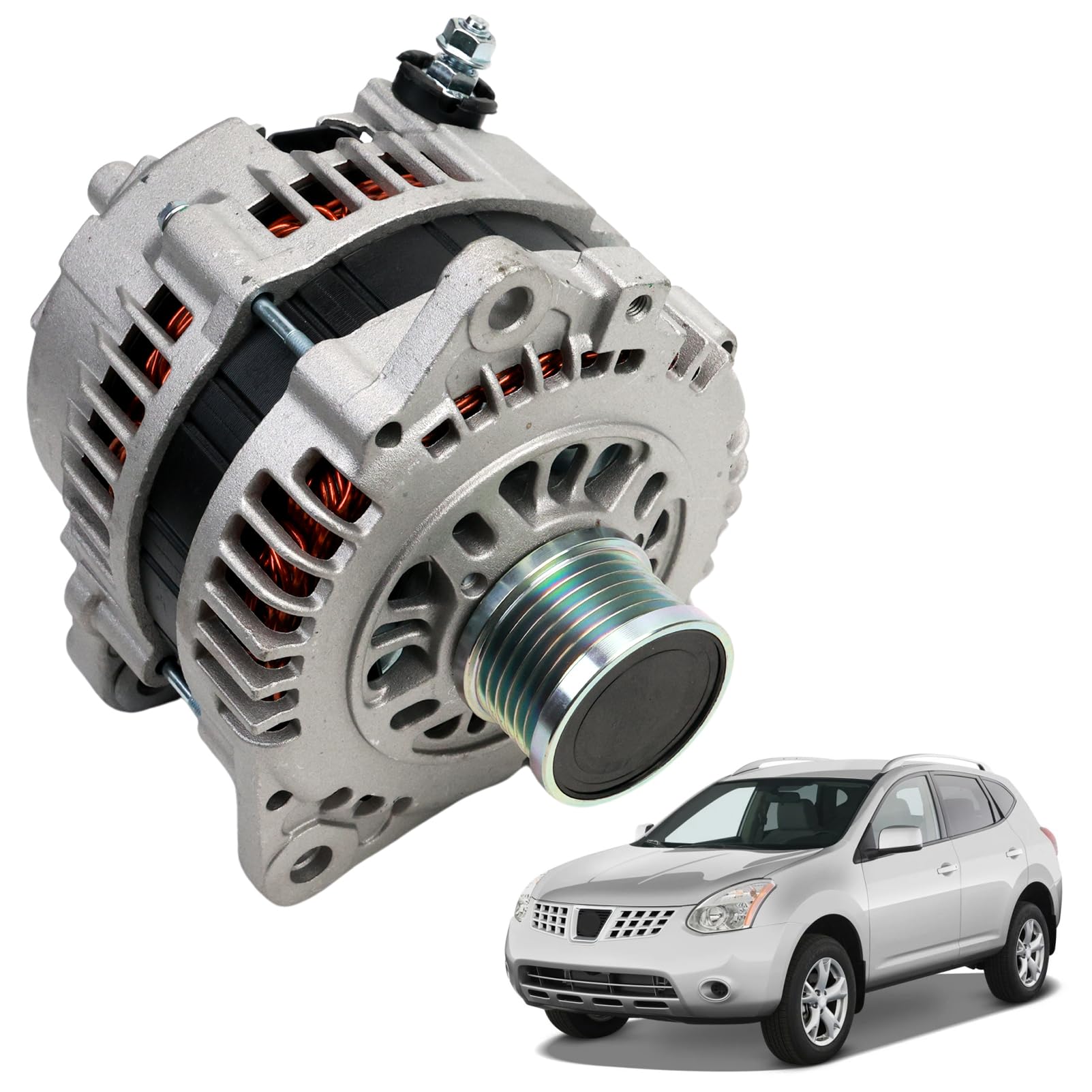 Photo 1 of KASturrboo Alternator Compatible with Rogue 2008-2012, X-Trail 2005-2006, 12V 110A 6-Groove Clutch Pulley Clockwise, Replace# 23100AU400, 23100AU40D