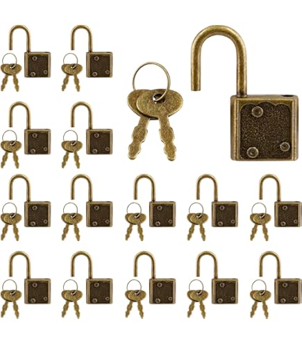 Unlorspy 10 Pcs Gold Mini Padlock with Key, Small Luggage Locks,32