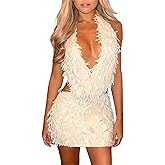 Mylleure Women Sequin 2 Piece Outfit Sparkly Sexy Bodycon Sleeveless Halter Crop Top Split Mini Skirt Set Going Out Club Suit