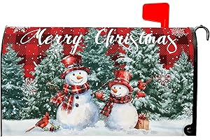 ANCORDIVO Merry Christmas Snowman Mailbox Covers Magnetic Standard Size 21 x 18 Inch Xmas Trees Snowflake Buffalo Plaid Seasonal Holiday Mailbox Wraps Post Letter Box Cover for Garden Yard