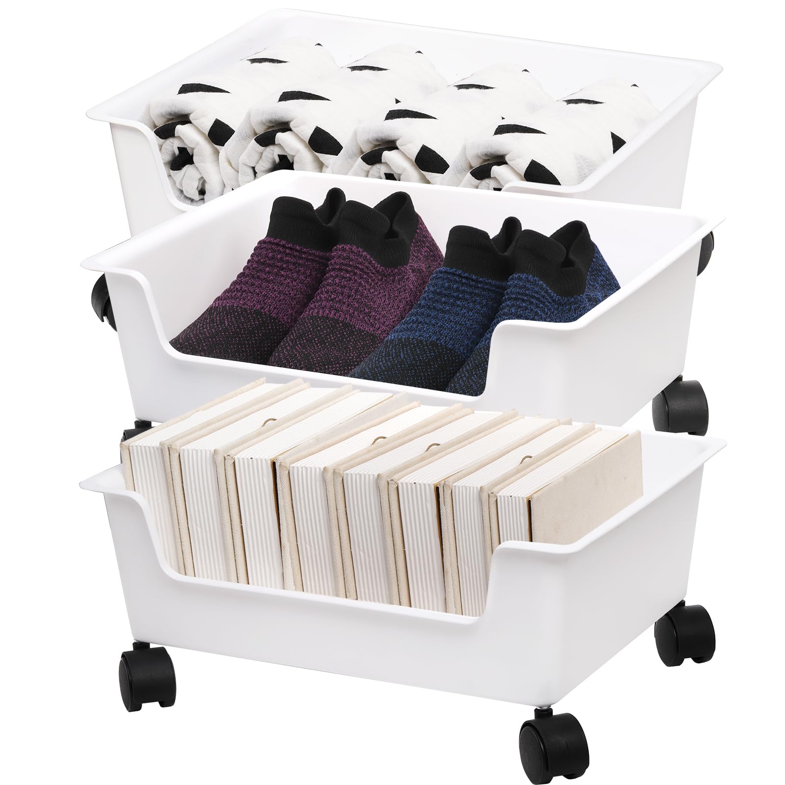 Photo 1 of Noamus 3 Pack Under Bed Storage, Underbed Toys Storage Containers with Wheels, Plastic Bedroom Storage Organization, Under Bed Storage Bins Drawer For Clothes Blankets Shoes Books, White