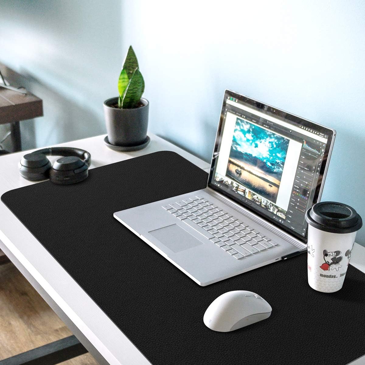 Mejerca Desk Pad Office Desk Protector Mat 31.5" x 15.7" PU Leather Laptop Waterproof Desk Blotter for Mouse Desk Writing and Gaming Mat (Midnight Black) : Office Products