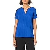 MULTIPLES Womens Cuffed Tab Short Sleeve Dolman Y-Neck Band Collar Top
