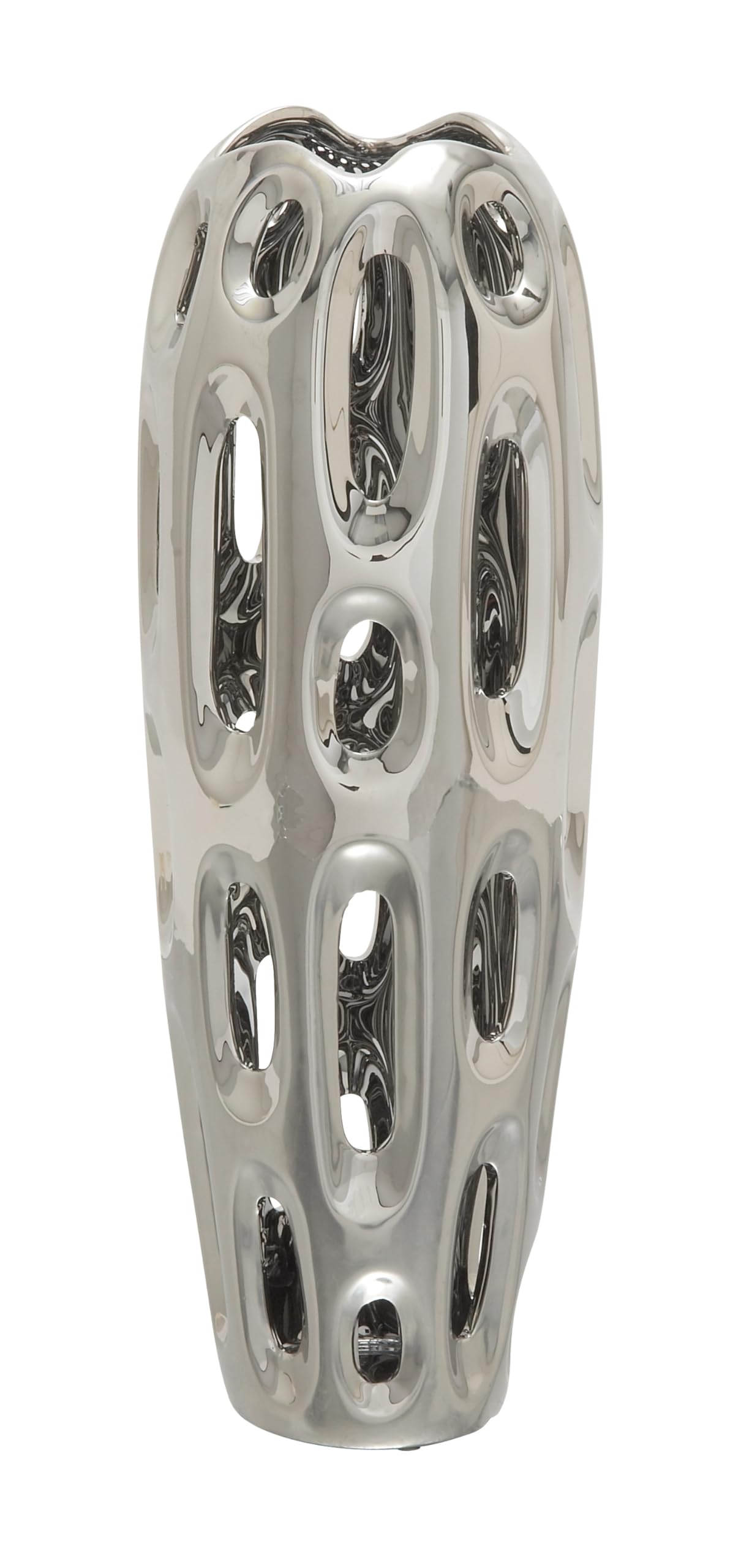 Photo 1 of Deco 79 Ceramic Decorative Vase Centerpiece Vase with Cut Out Designs, Vase for Home Decoration 7" x 7" x 21", Silver