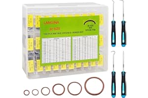 Langina 198PCS Viton O Ring Kits, 30 Sizes Metric Viton O-Rings Kit, Brown Fluorocarbon Seal Rings, 75A Shore FKM O Rings Assortment for Car,Hydraulic,Automotive and A/C System