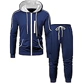 LecGee Men's Full zip Hooded Jacket and Jogger set Casual Hoodie Long Sleeve Sweatshirt & Pants 2 Piece Sports Tracksuit