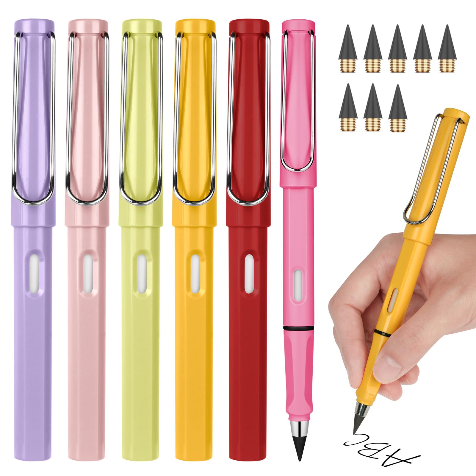 Ainiv pencil 6 PCS Inkless Magic Everlasting Pencil with Replaceable Nib, Infinity Reusable for Writing & Drawing, Extra 8 Replaceable Nibs, Home Office School Supplies (F5-3589060)