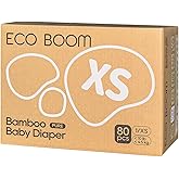 ECO BOOM Bamboo Viscose Disposable Baby Diapers, Natural Soft Infant Nappies, Size 1/XS, up to 10 lbs, White, 80 Count