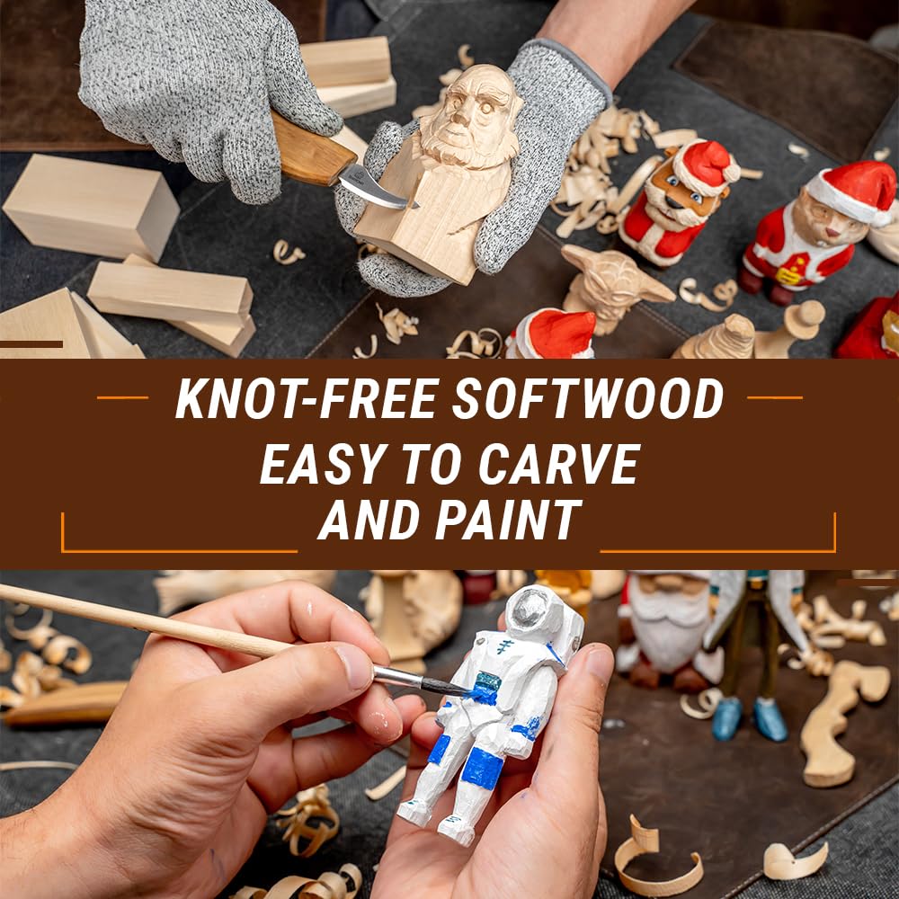 BeaverCraft Basswood Carving Blocks Whittling Wood BW19 - Unfinished Wood Blocks Set, Soft Basswood for Carving Wooden Block for Crafts & Whittling