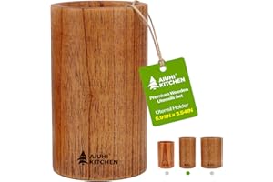 AIUHI Wood Utensil Holder for Kitchen Counter, Wooden Utensil Crock, Kitchen Utensil Organizer, 5.9"x 3.5" Large Spatula and 