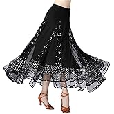 CISMARK Elegant Ballroom Latin Dance Party Long Swing Tiered Skirt for Women