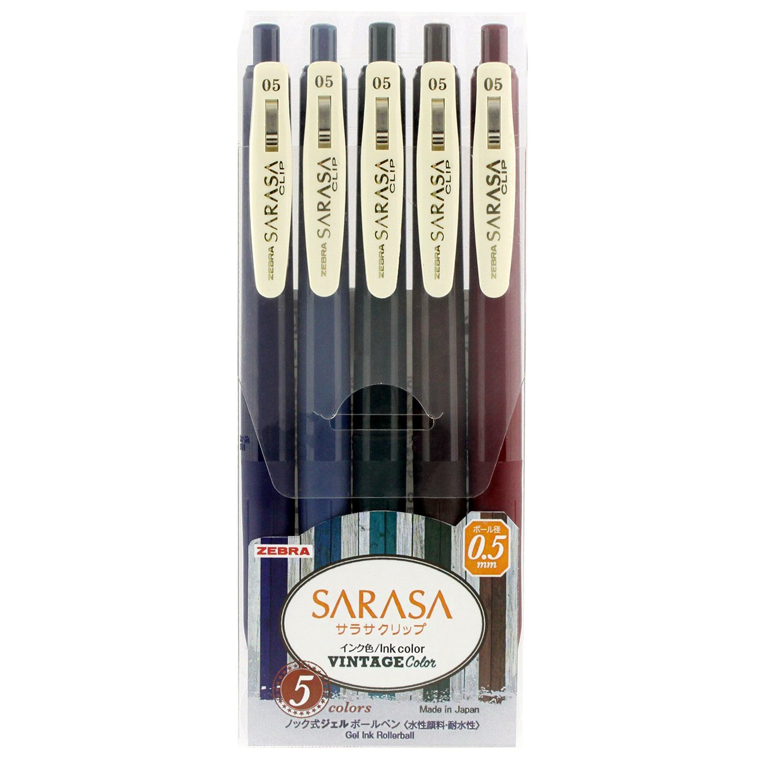 Zebra Pen SARASA Gel CLIP 0.5 mm with 5 Vintage Colours 1