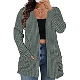ROSRISS Plus Size Cardigan Sweaters for Women Fall Open Front Tops Soft Ribbed Knit Ruched Pockets Outerwears 1XL-5XL