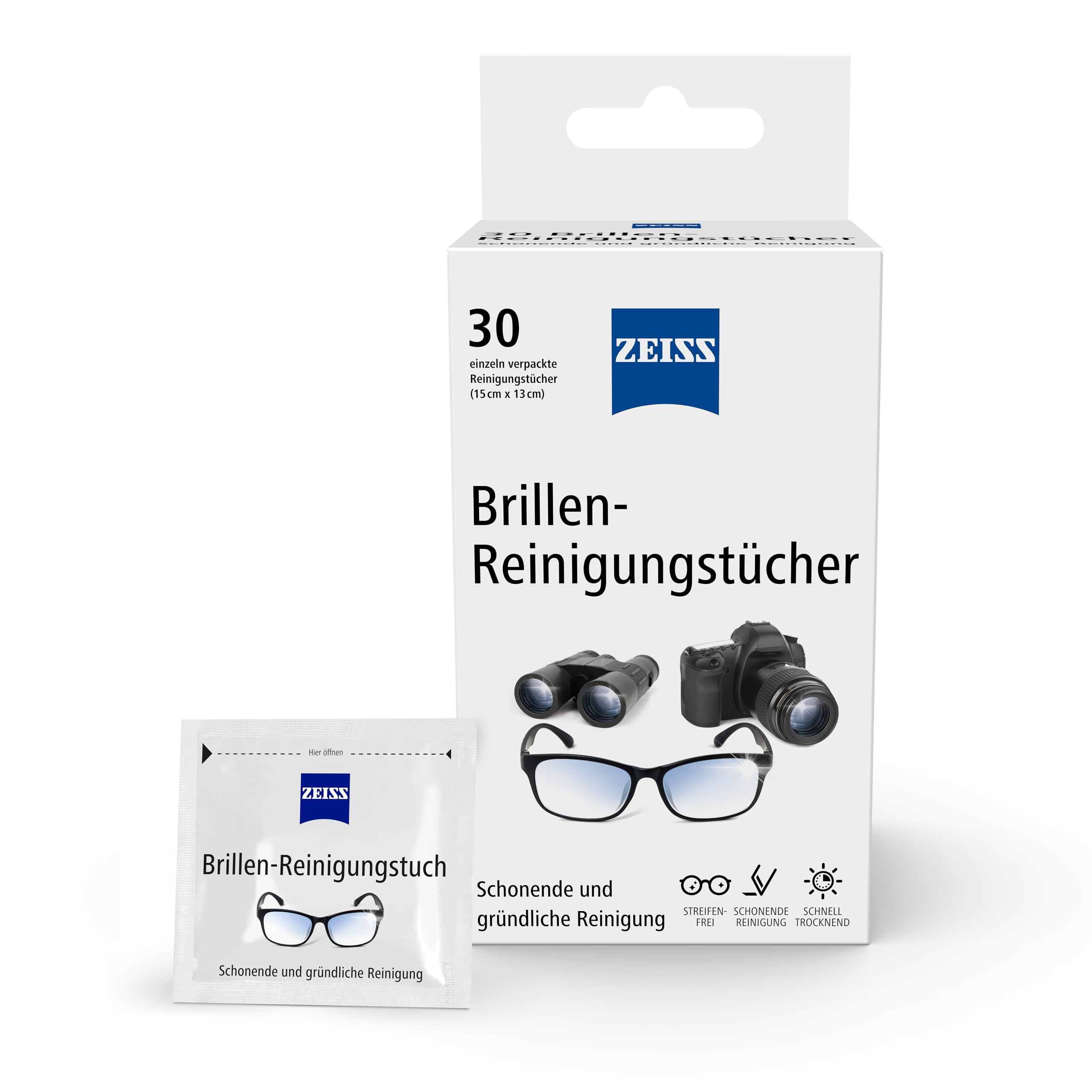 ZEISS Brillen-Reinigungstücher mit Alkohol 30 Stück zur schonenden & gründlichen Reinigung Ihrer Brillengläser - jedes Tuch einzeln verpackt - ideal für unterwegs oder auf Reisen 3